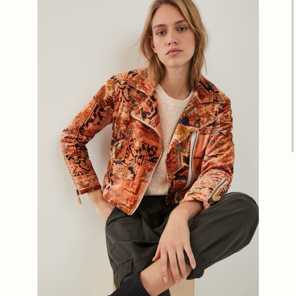 Anthropologie Jackets & Blazers - Anthropologie Tapestry Cropped Velvet Moto Jacket